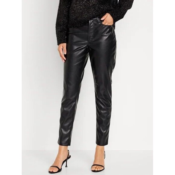 Old Navy Pants - Old Navy High Rise OG Straight Faux Leather Ankle Pants Women 0 Petite Black NEW